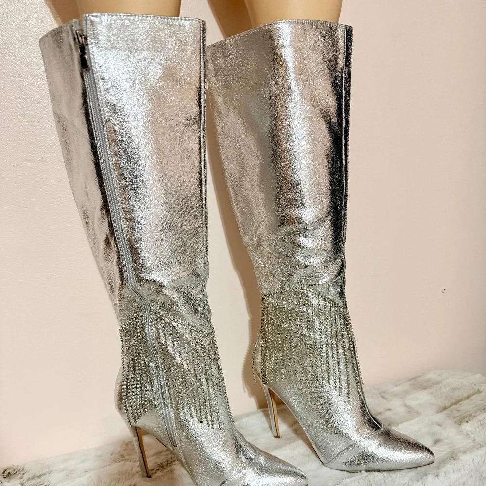 * Berness Silver Metallic W/Dangling Rhinestone Fringe 4 1/2